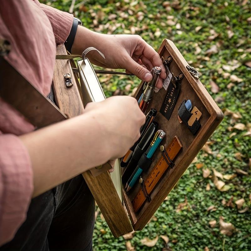 Vintage Wooden Storage Box For Writers, Outdoor Sketching, Keepsake Storage Portable Messenger Bag with Lid for Tools and Keepsakes. Organiser