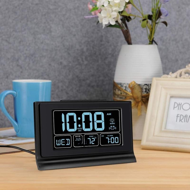 Alarm Clocks for Bedrooms with  Backup, Auto Set Digital Clock with Date and Day of Week, Temperature, USB Port, Auto DST, Dimmer, 12 24H