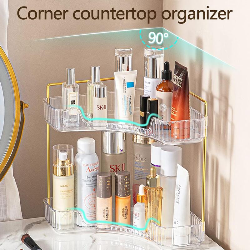 Corner Bathroom Counter Organizer Bathroom Countertop Shelf Makeup Organizer for Vanity Perfume Tray for Corner Storage 2 Tiers, White