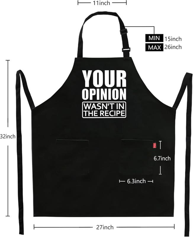 Grill Aprons for Men Funny - Your Opinion Wasnt in the Recipe - Mens Kitchen Chef Cooking Grilling BBQ Apron with 2 Pockets - Birthday Fathers Day Christmas Gifts for Dad, Husband