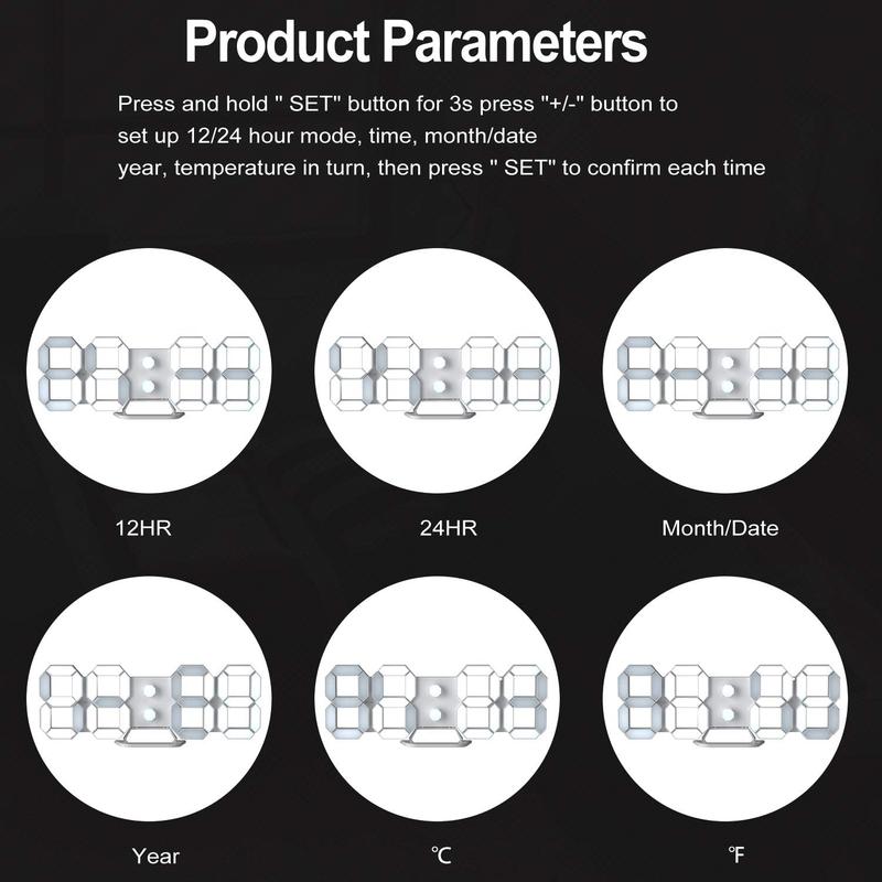 LED Digital Wall Clock Desk Alarm Clock with Remote Control for Kitchen Bedroom Office, Fashion 9.7