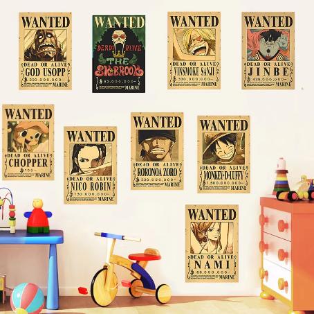 Pack of 10 Anime Posters - Vintage Home Decoration for Bedroom - Wanted Poster Luffy, Ace Art Prints - Japanese Pirate Anime