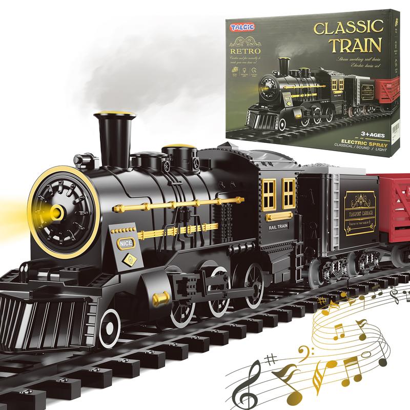 Christmas Happiness Train Set - Hanging Train Toys with Smoke Light & Sound for Boys Girls,Train Set Around Under The Christmas Tree with Steam,Carriages Tracks for 3-12 Years Old Kids Decoration Gift