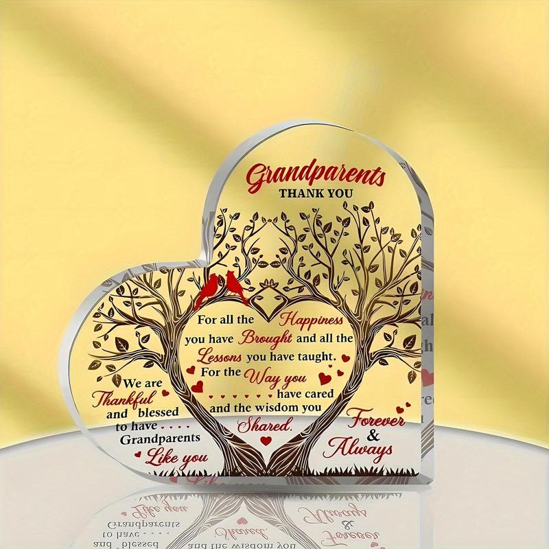 Grandparents Thank You Gift Plaques, Heart Shaped Meaningful Warm Acrylic Plaque, Desktop Acrylic Ornament for Home Dormitory Office Dormitory