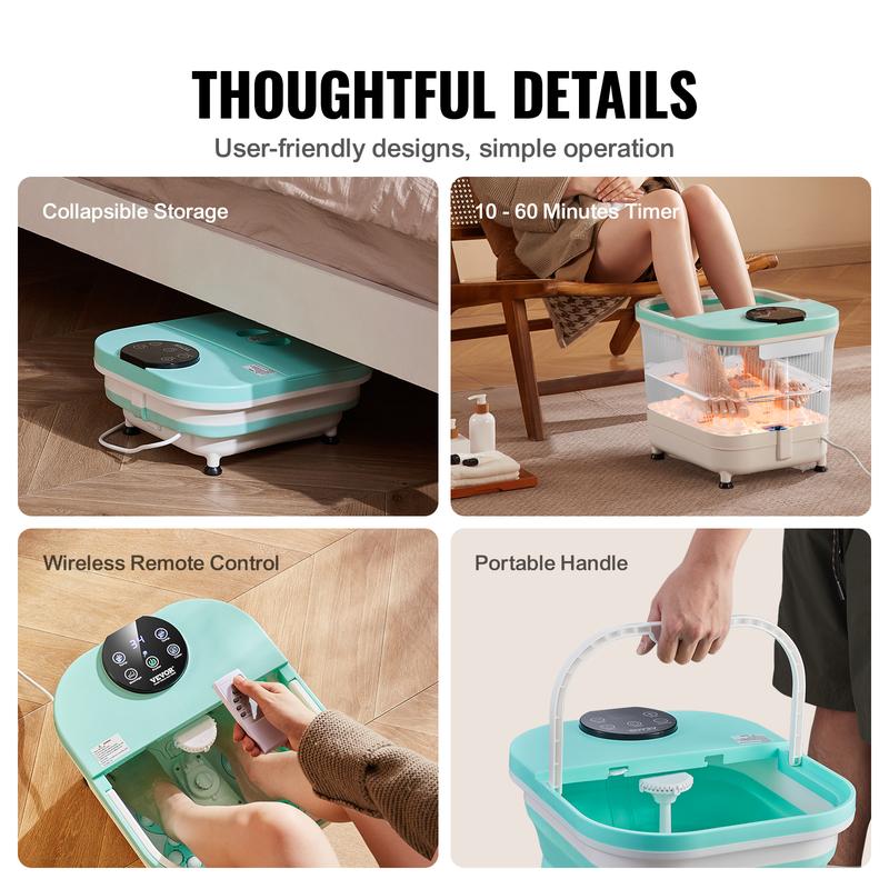 VEVOR Collapsible Foot Spa Bath Massager, 95°F - 118°F Heated Pedicure Foot Bath Tub with Adjustable Water Shower, 30 Massage Rollers, Feet Soaking Tub with Remote Control & Timer for Stress Relief