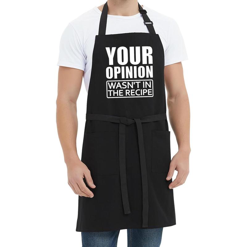 Grill Aprons for Men Funny - Your Opinion Wasnt in the Recipe - Mens Kitchen Chef Cooking Grilling BBQ Apron with 2 Pockets - Birthday Fathers Day Christmas Gifts for Dad, Husband