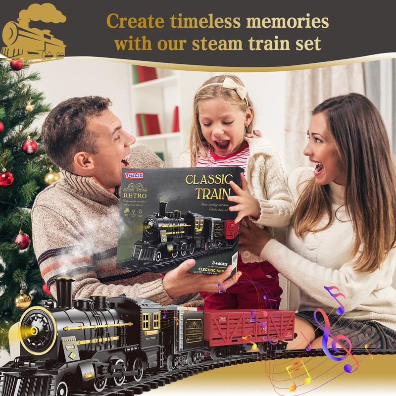 Christmas Happiness Train Set - Hanging Train Toys with Smoke Light & Sound for Boys Girls,Train Set Around Under The Christmas Tree with Steam,Carriages Tracks for 3-12 Years Old Kids Decoration Gift