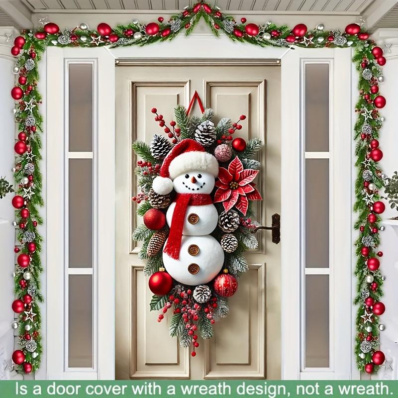 1pc Snowman Wreath Door Curtain, Polyester Holiday Christmas Wall Decor, Indoor Outdoor Use, 35.5x70.4 Inch, No Power Required, Holiday Home and Kitchen Party Supplies, Christmas Novelty Gift