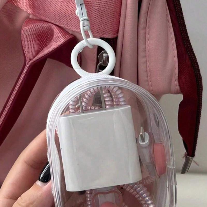 2 1pc Portable Mini Zipper Storage Bag, Compact Multifunctional Storage Bag, Headphone And Charger Case With Keychain, Transparent Travel Accessories School Supplies School Accessaries Back To School Organizer Universty Students