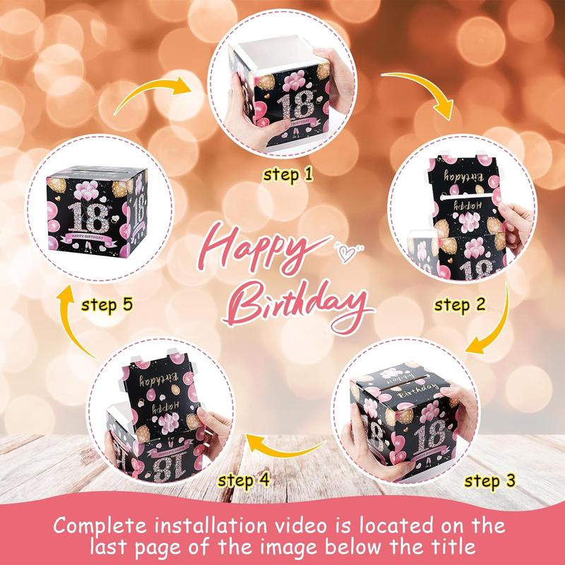 18th Birthday Gifts for Girls,  Birthday Gifts for 18 Year Old Girl Boy, Pink 18th Birthday Decorations for Girls, Birthday Money Gifts Box for  Pull, Cool Birthday Gift Idea