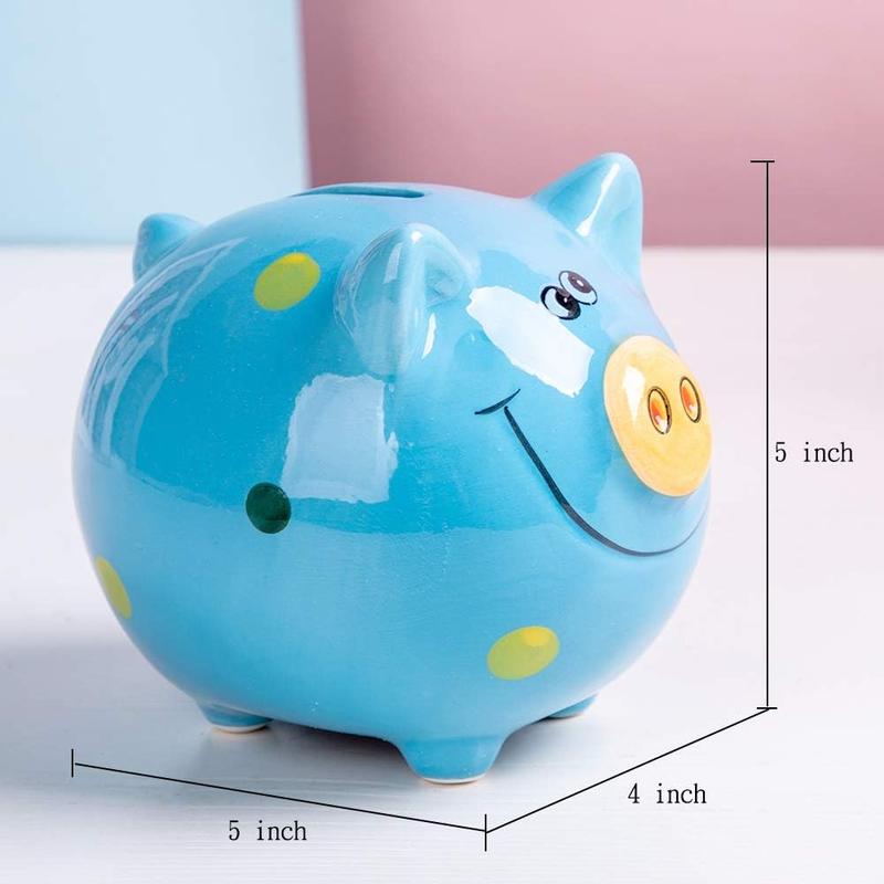 JYPHM Ceramic Piggy Bank for   Bank for Boys and Girls  Birthday Gift  Decor Piggy Banks Blue (5x5x4inch)