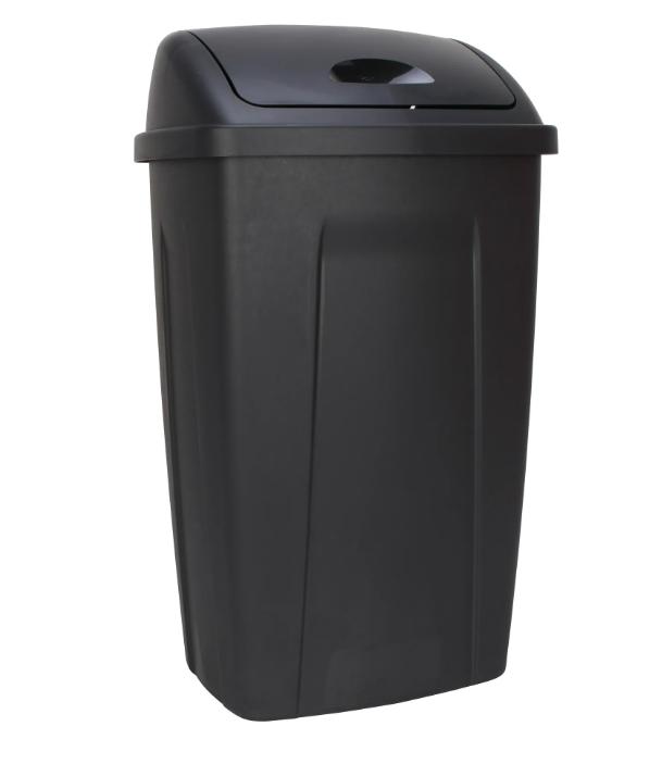 Mainstays 13 Gallon Trash Can, Plastic Swing Top Kitchen Garbage Trash Can, Black, 12.5