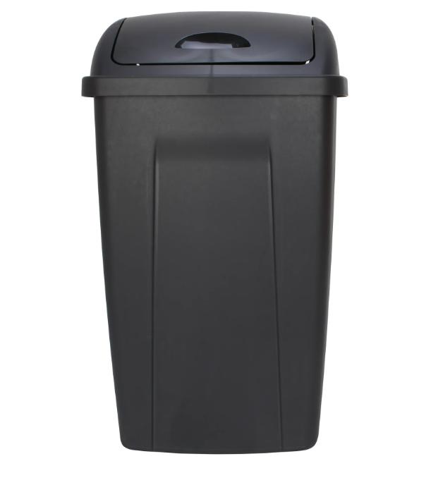 Mainstays 13 Gallon Trash Can, Plastic Swing Top Kitchen Garbage Trash Can, Black, 12.5