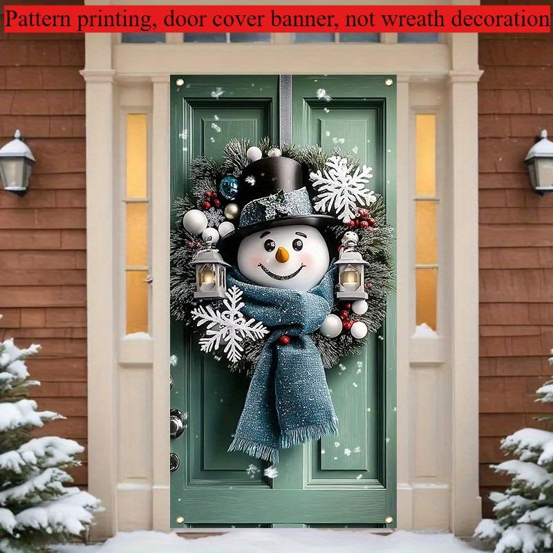 1pc Snowman Wreath Door Curtain, Polyester Holiday Christmas Wall Decor, Indoor Outdoor Use, 35.5x70.4 Inch, No Power Required, Holiday Home and Kitchen Party Supplies, Christmas Novelty Gift