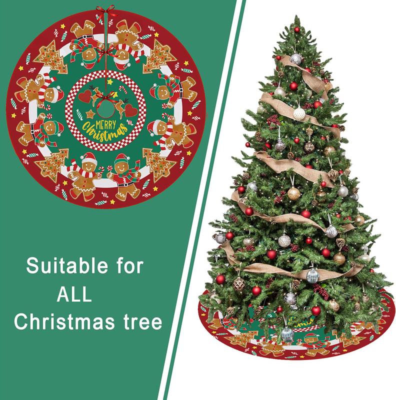 JOOCAR Merry Christmas Tree Skirt 48 Inches, Lace-up Gingerbread Man Candy Artificial Xmas Tree Skirt, Large Red Green Home Decoration New Year Holiday Party Indoor House Decor