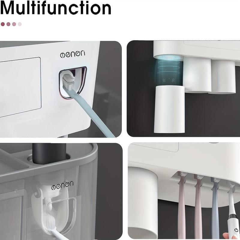 Toothbrush Holder & Mouthwash Cup, 1 Count Wall Mounted Toothbrush Holder with Toothpaste Dispenser & Large Capacity Cosmetic Drawer, Bathroom Organizer for Home Hotel Dormitory Salon