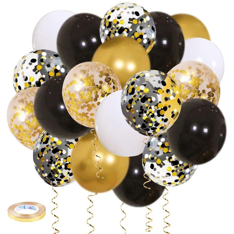 Confetti Balloon Set, 50pcs set 12 Inch Balloon with Ribbon, Party Balloon for Graduation Birthday Wedding Decoration, Party Supplies