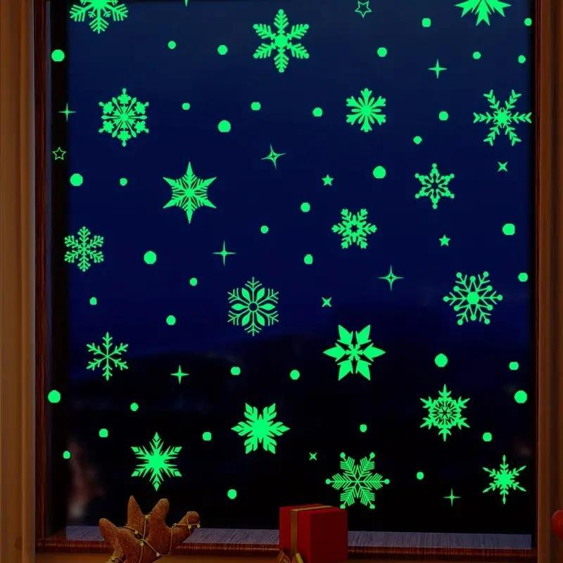 Snowflake Pattern Luminous Window Sticker, 3 Sheets set Self Adhesive Removable Window Decal, Christmas Decorative Sticker for Home Party Festival