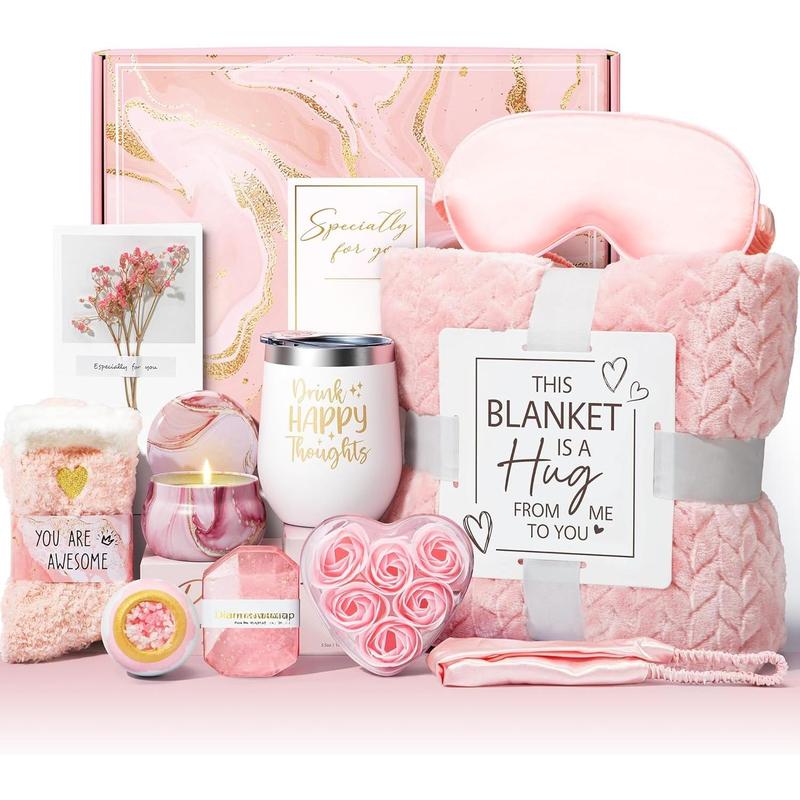 Birthday Gifts for Women Self Care Gifts Get Well Soon Gifts, Rose Relaxing  Gifts Basket Care Package w  Luxury Flannel Blanket,  Christmas Gifts Idea for Mom Her  Friends Sister Wife