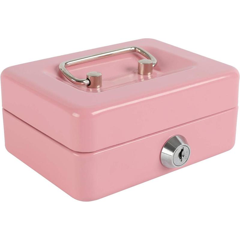 Adorable Pink Locking Steel Mini Cash Box - with Removable Coin Tray and Key Lock, Measuring 4.92