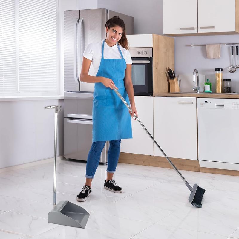 Broom and Dustpan Set Long Handle Broom with Stand Up Dustpan Combo Set for Office Home Kitchen Lobby Floor Use Dust pan and Broom Set Brush Cleaning