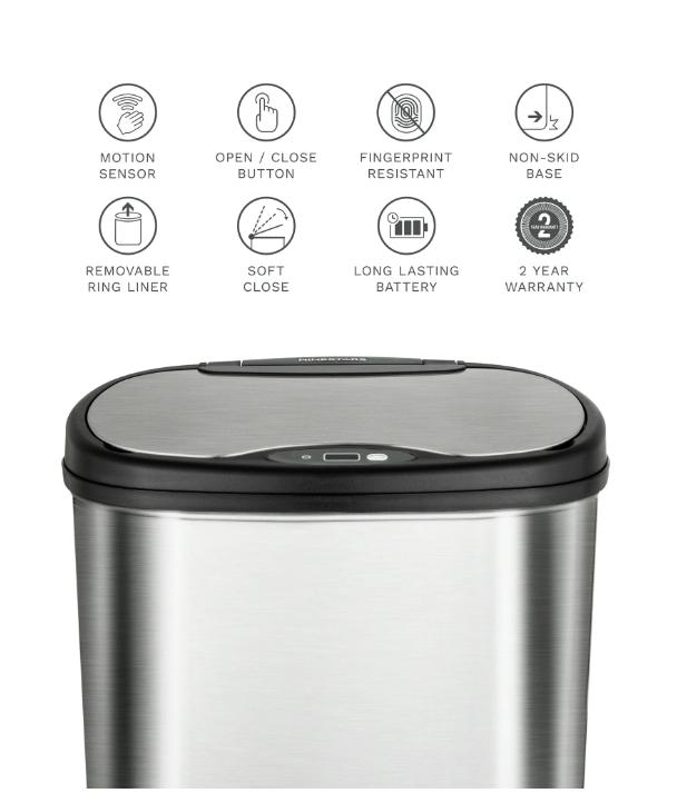 13.2 Gallon Trash Can, Motion Sensor Kitchen Trash Can, Stainless Steel Cleaning Hand