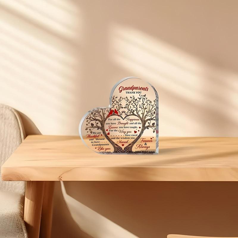 Grandparents Thank You Gift Plaques, Heart Shaped Meaningful Warm Acrylic Plaque, Desktop Acrylic Ornament for Home Dormitory Office Dormitory