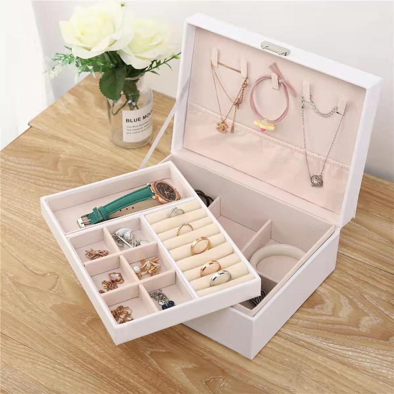 Double Layer Jewelry Storage Box, Large Capacity Jewelry Organizer, Trendy Multi-grid Jewelry Box for Travel, Jewelry Organizer, Gift for Women & Girls