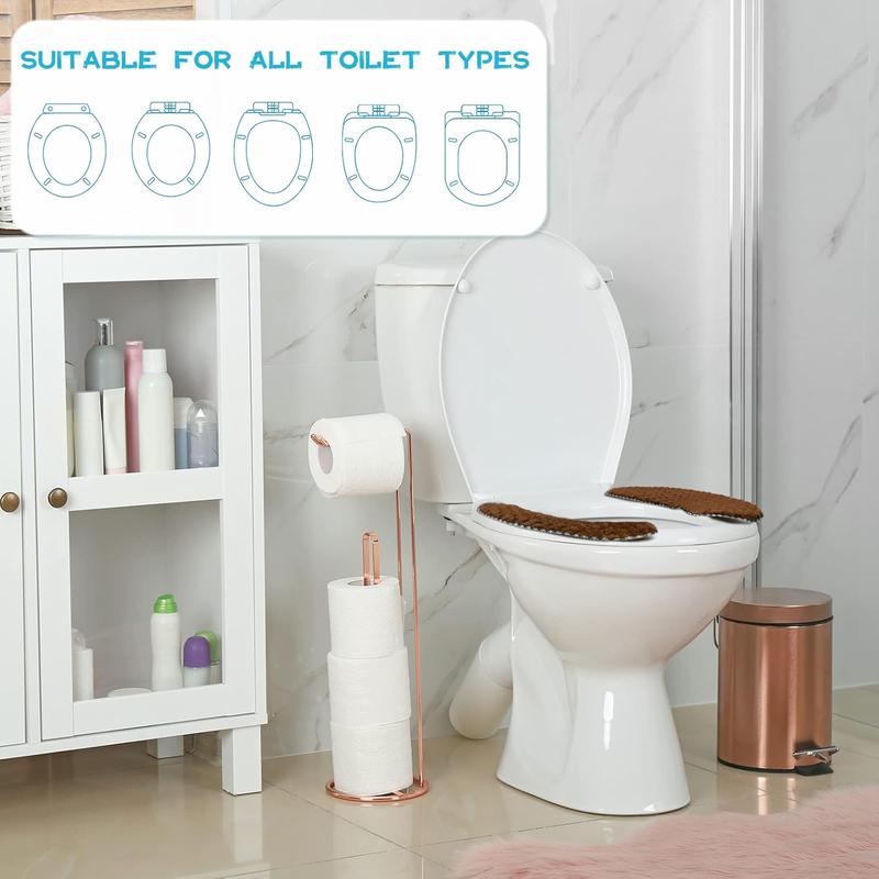 4 Pair Washable Toilet Seat Covers Mat Thick Padded Warm Plush Toilet Seat Cushion with Self Adhesive Tape for Bathroom Nonslip Soft Toilet Cover Home Bathroom Supplies, Grey Brown White Blue