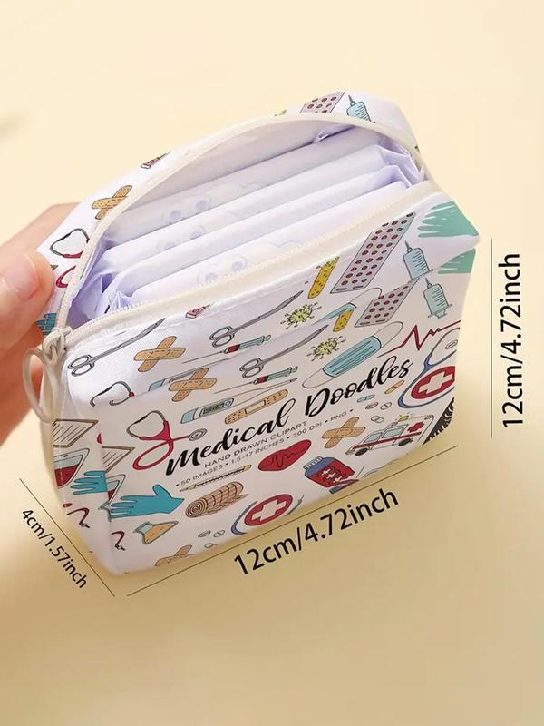 Medical Tool Pattern Portable Sanitary Napkin Storage Bag, Lightweight Tissue Bag for Women's Products, Travel Cosmetics Storage Bag