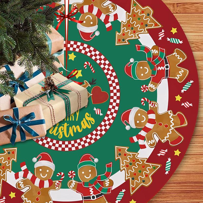 JOOCAR Merry Christmas Tree Skirt 48 Inches, Lace-up Gingerbread Man Candy Artificial Xmas Tree Skirt, Large Red Green Home Decoration New Year Holiday Party Indoor House Decor