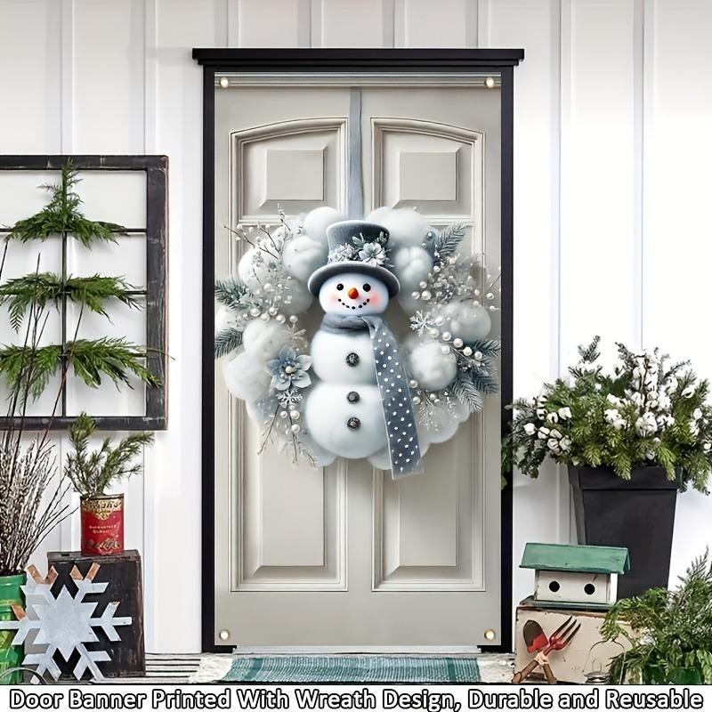 1pc Snowman Wreath Door Curtain, Polyester Holiday Christmas Wall Decor, Indoor Outdoor Use, 35.5x70.4 Inch, No Power Required, Holiday Home and Kitchen Party Supplies, Christmas Novelty Gift