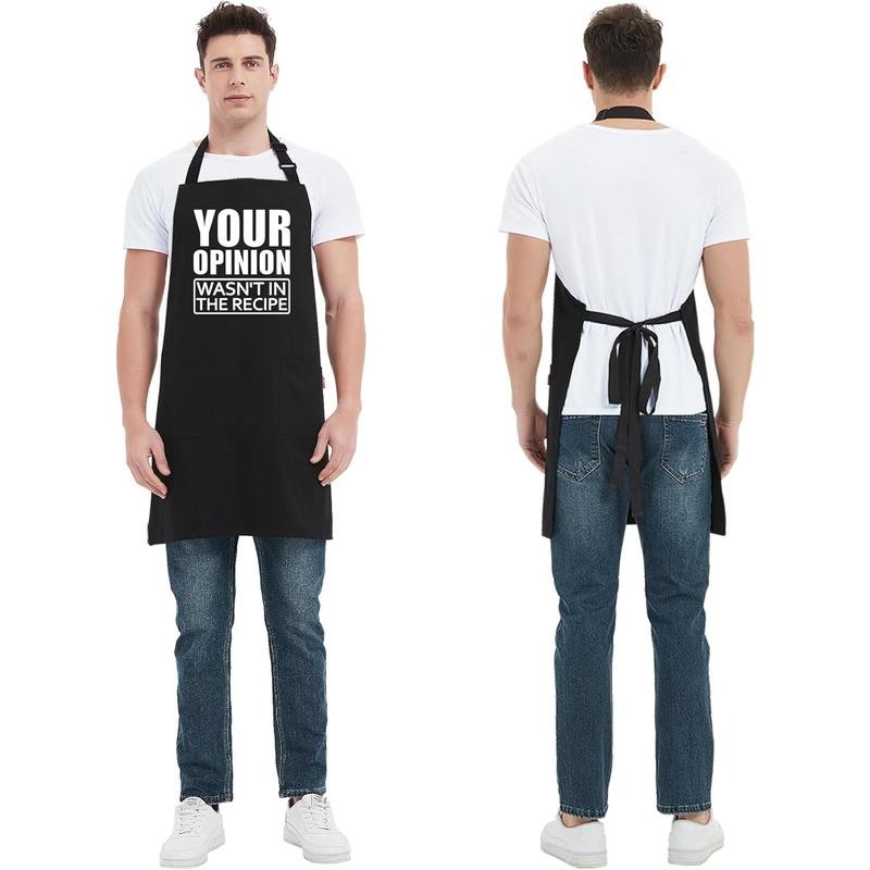 Grill Aprons for Men Funny - Your Opinion Wasnt in the Recipe - Mens Kitchen Chef Cooking Grilling BBQ Apron with 2 Pockets - Birthday Fathers Day Christmas Gifts for Dad, Husband