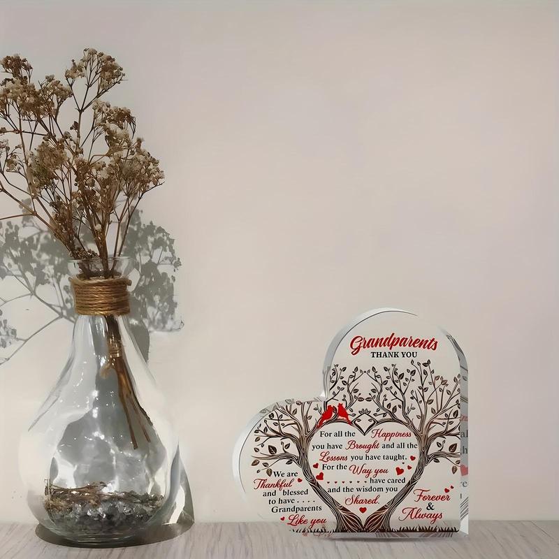 Grandparents Thank You Gift Plaques, Heart Shaped Meaningful Warm Acrylic Plaque, Desktop Acrylic Ornament for Home Dormitory Office Dormitory