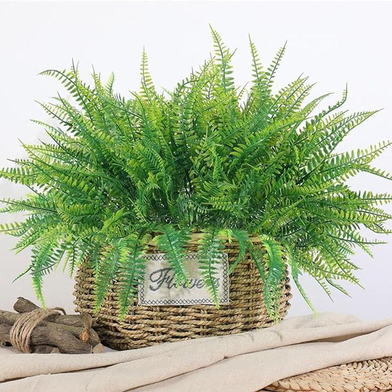 Artificial Outdoor Plants Fake Boston Fern Stems, 6 12 Counts Faux Plant Stem, Decorative Plant for Home Garden Decoration, Home Decor Supplies