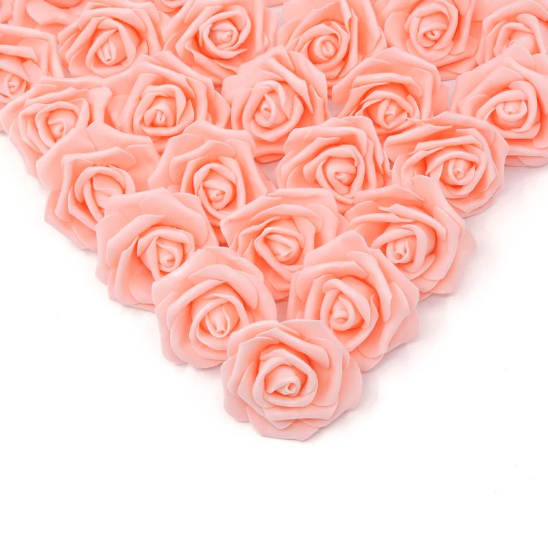 Artificial Rose Flower Heads, 100pieces Real Looking Light Pink Foam Fake Roses for DIY Wedding Baby Shower Centerpieces Arrangements Party Tables Home Decorations