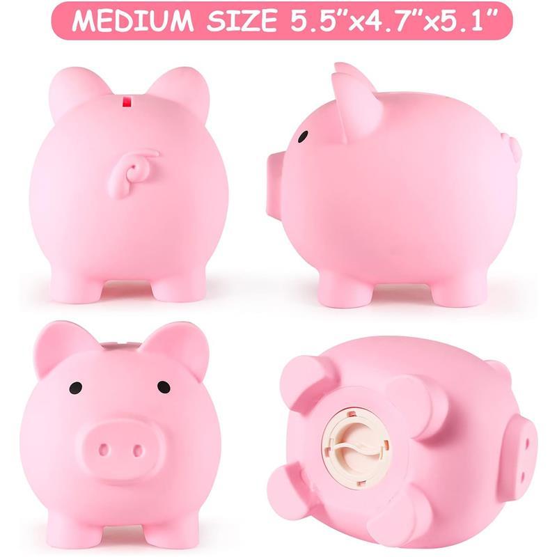 Piggy Bank, Unbreakable Plastic Money Bank, Coin Bank for Girls and Boys, Medium Size Piggy Banks, Practical Gifts for Birthday, Easter, Christmas (Pink)