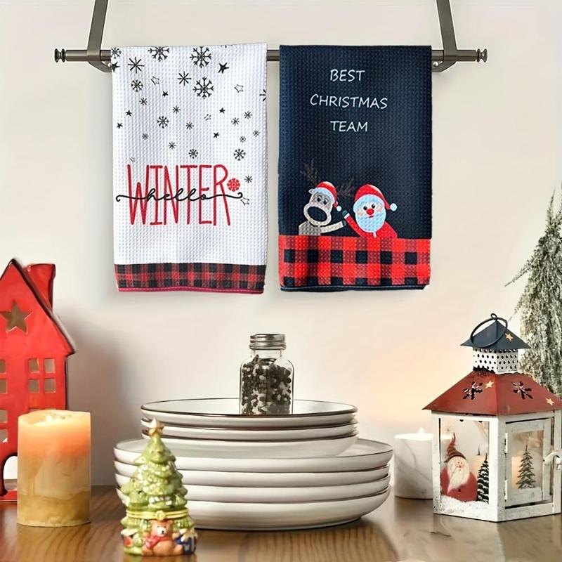 Christmas Themed Hand Towel, 1 Count Cute Absorbent Tea Towel, Tea Mat Cloth, Kitchen Towel, Bathroom Towel, Festival Decorations