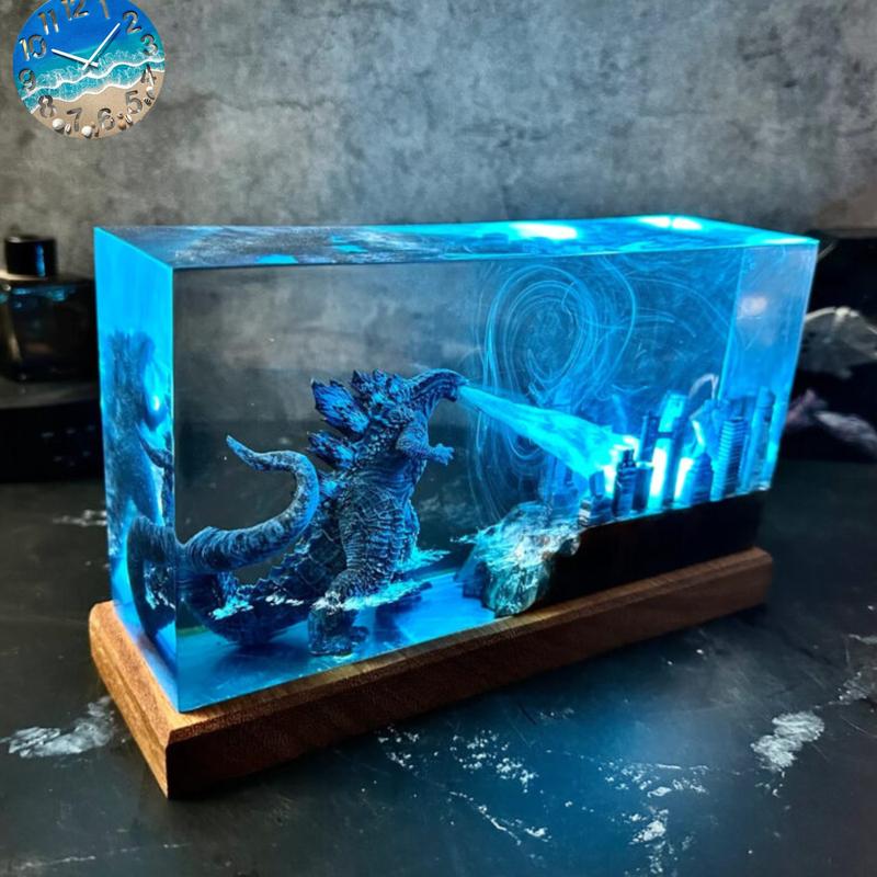 Handmade Resin Epoxy Godzilla Rectangle - Unique Bedside Table Decor, Nightstand Accent for Bedroom, Best Gift for Everyone Figurine Ornaments