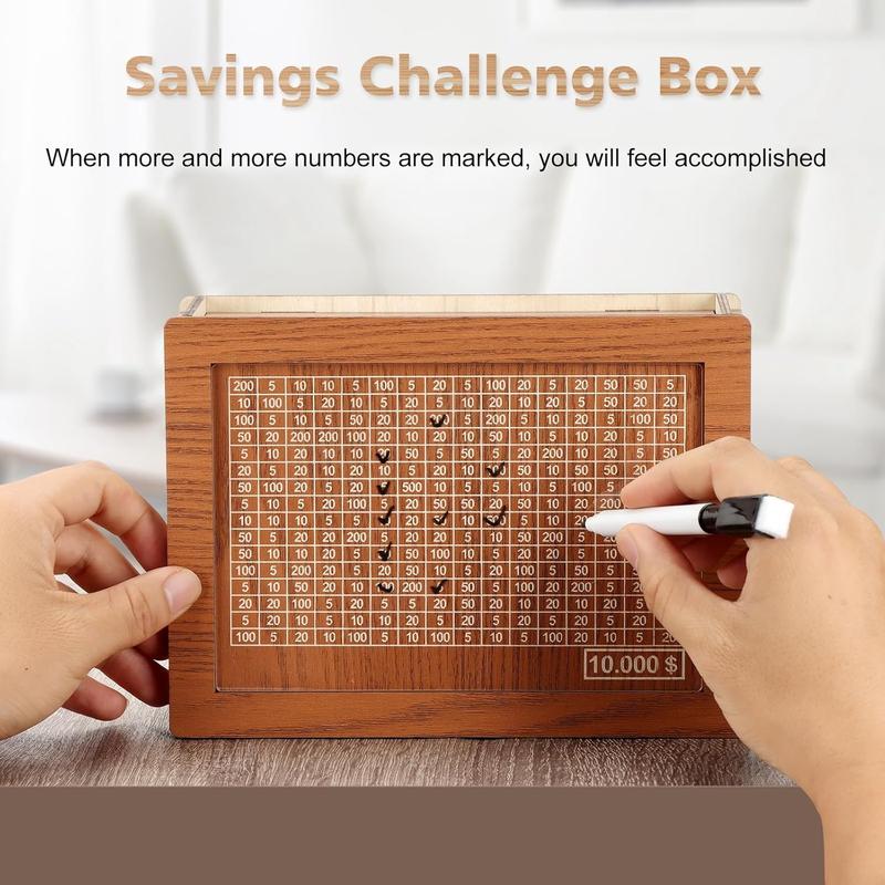 Cash Vault Wooden Savings Box,Wooden Money Box,Money Savings Box,with Money Target and Numbers with Counter Crafts Portable Storage Case Money Saving Box for Child Adults (10000 Dollar)