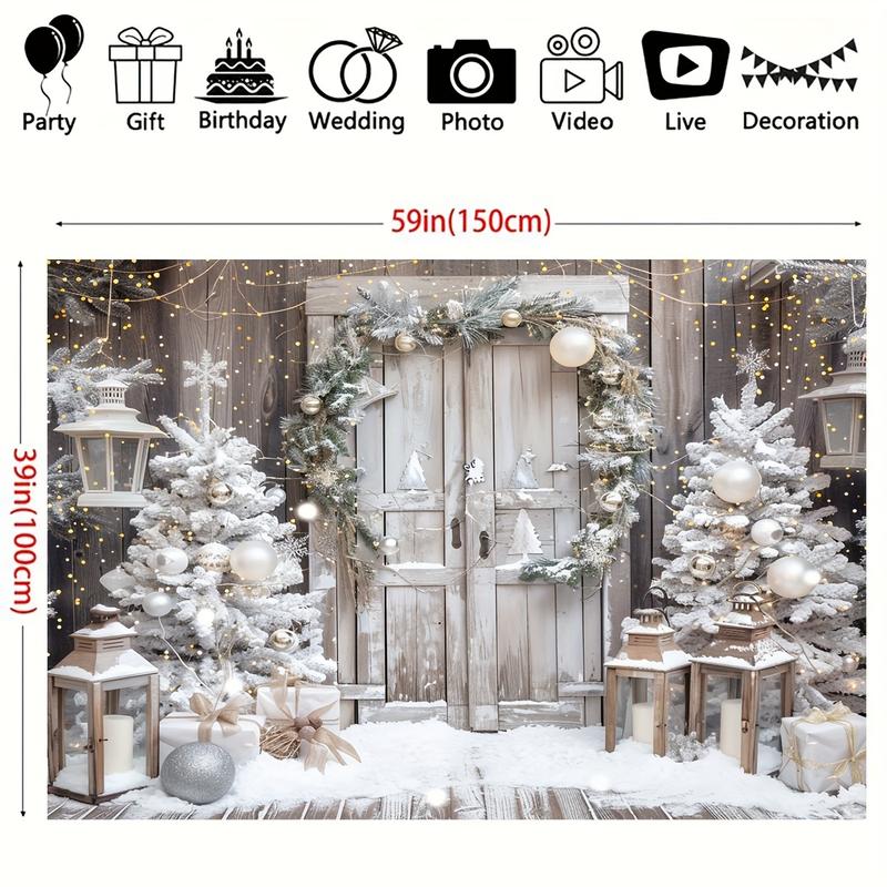 Christmas Joy Photographic Background Cloth-Christmas Tree and Snow Scene Gift Design, Polyester Banner for Family Gathering, Photography Studio Props and Home Decoration-Optional Size 39.5x59 Inches