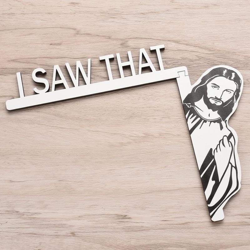 I Saw That Sign Jesus Door Frame Decor - Wood Funny Home Door Sitter Corner Decorations, Christmas Easter Birthday Gifts for Christian Lovers (8.5 x 6.7inch) Photo Room