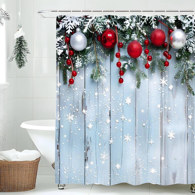 Christmas Themed Shower Curtain, 1 Count Waterproof Shower Curtain with 12 Hooks, Bathroom Decor Supplies for Home Hotel Salon Dormitory