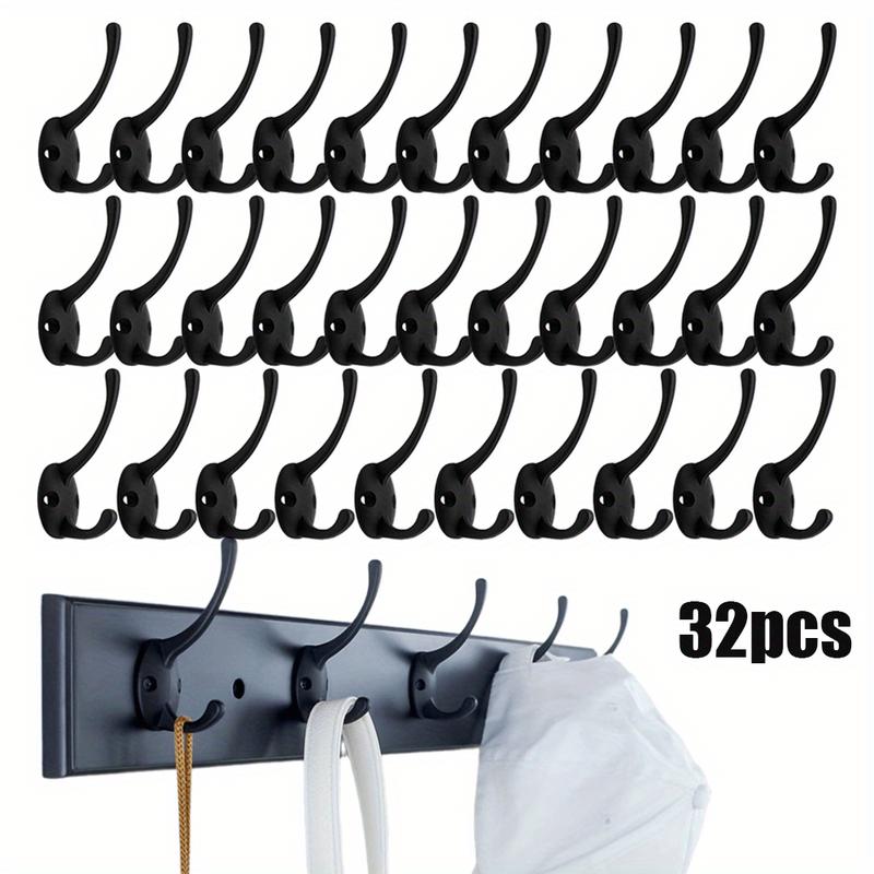 32 Pieces Heavy Duty Wall Mounted Coat Hooks, Retro Utility Black Hooks, for Living Room, Bathroom, Kitchen, Bedroom for Coats, Towel, Hat, Key, Closet, Bag