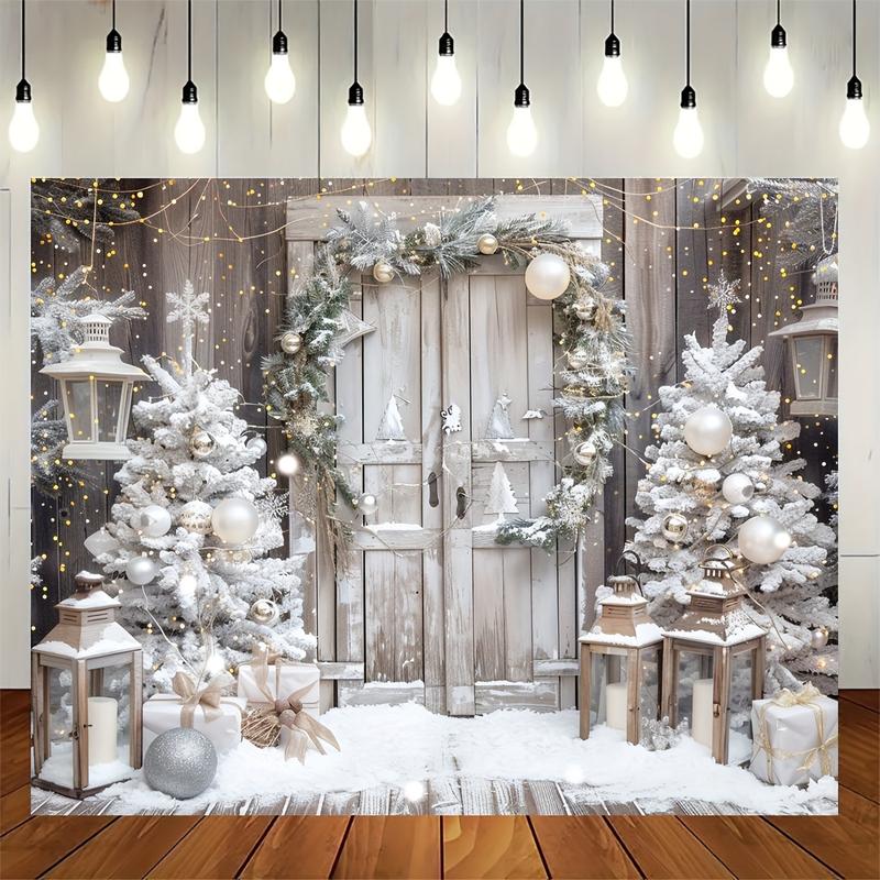 Christmas Joy Photographic Background Cloth-Christmas Tree and Snow Scene Gift Design, Polyester Banner for Family Gathering, Photography Studio Props and Home Decoration-Optional Size 39.5x59 Inches