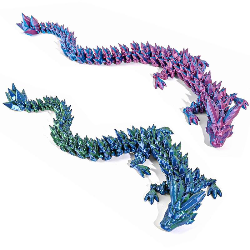 3D Printed Dragon Ornament, 2 Pcs 12inch Dragon, Crystal 3D Dragon Fidget, Chinese Dragon for Home Office Decor Executive Desk Toys.