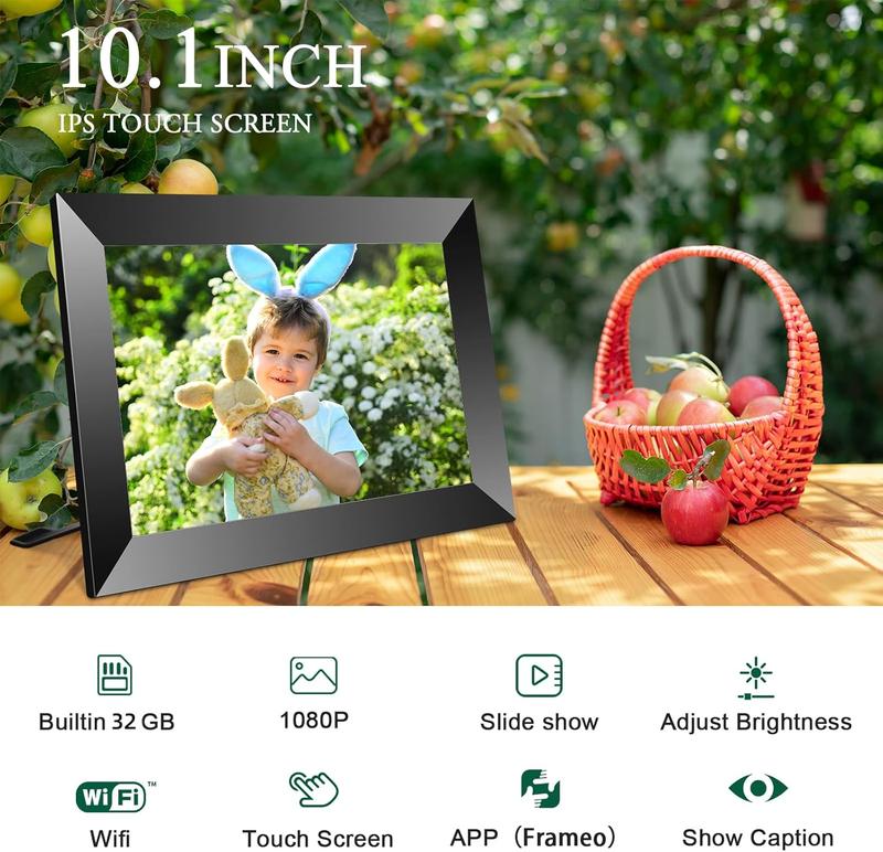 Frameo 10.1 Inch WiFi Digital Picture Frame, Quick-Easy Setup Digital Picture Frames 32GB Memory, Photo Frame Electronic HD IPS Touch Screen, Share Photos and Videos via Frameo App from Anywhere