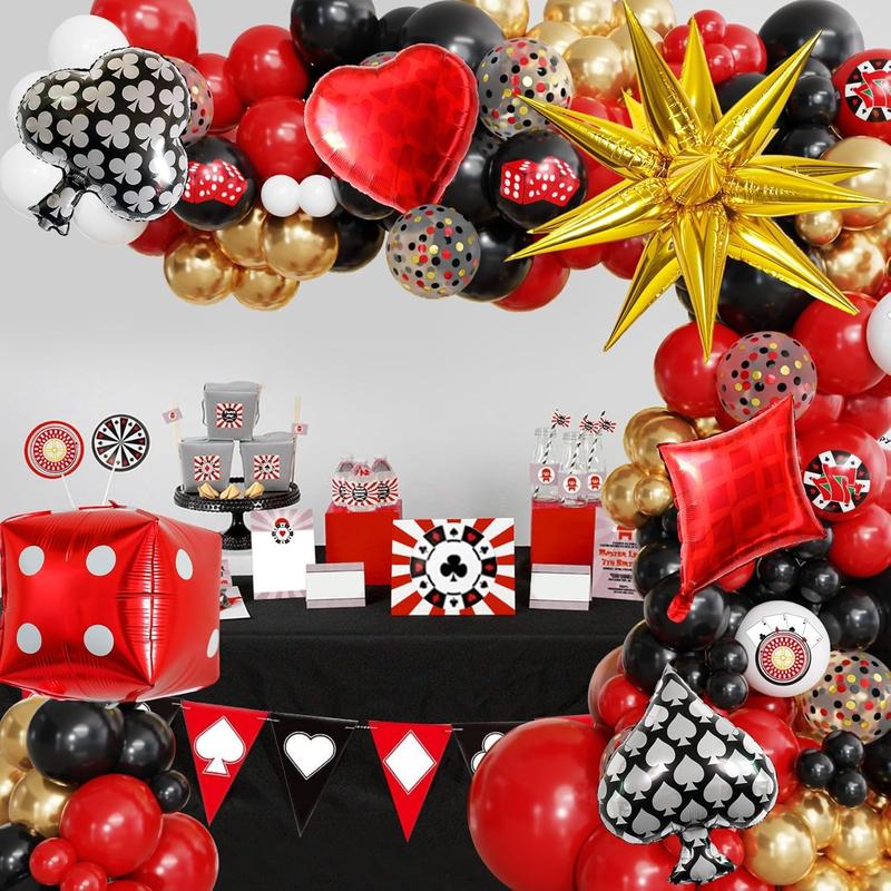 146Count Red and Black Balloon Arch Garland Kit, Star Poker Foil Gold Confetti Balloons for Theme Party Decorations Poker Event Game Night Birthday Party Supplies