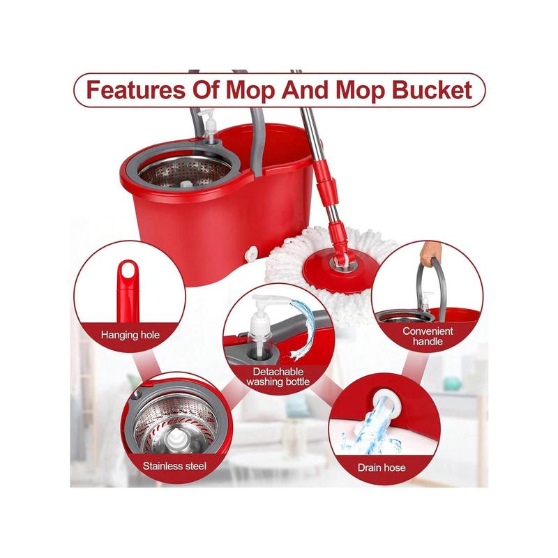 Spin Mop And Bucket With Wringer Set, 360° Mop And Bucket System With 3 Microfiber Mop Refills And 61