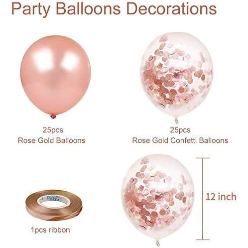 Rose Gold Confetti Latex Balloons, 60 Pack White Gold Balloon 12 inch Birthday Balloons with Gold Ribbon for Party Wedding Bridal Shower Decorations